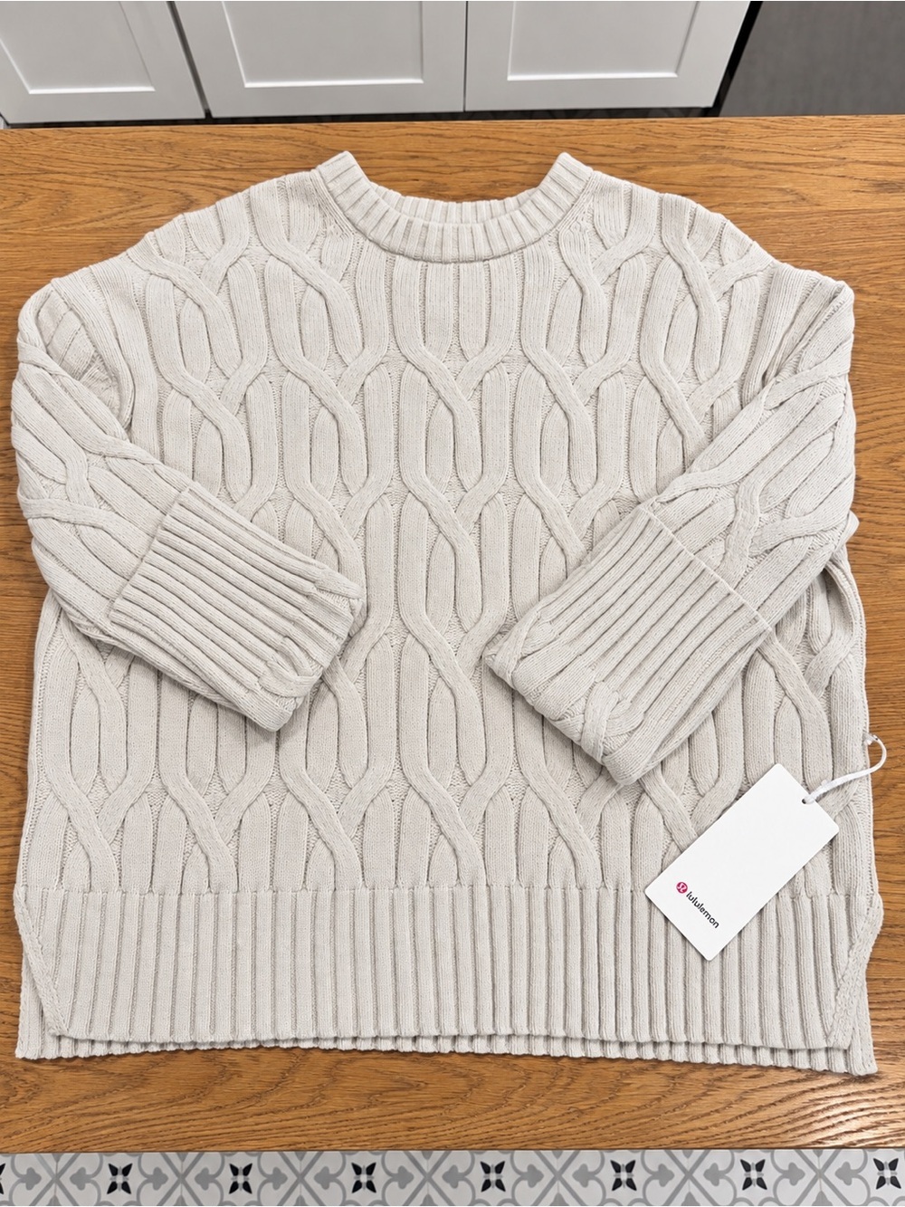 NWT Lululemon Cable-Knit Oversized Crewneck Sweater Bone Size S - Picture 9 of 13